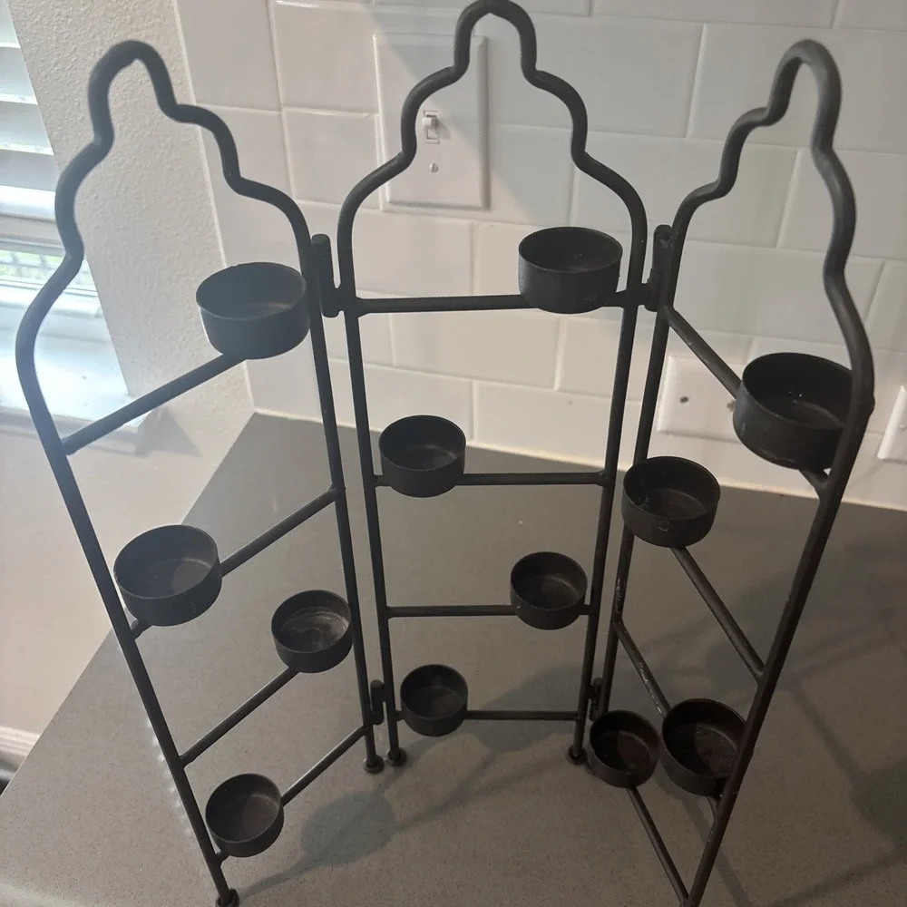 Tea Light Candle Holder Stand Tri-fold Metal - Holds 12 Candles Sconce 18.5